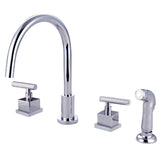 Claremont Two-Handle 4-Hole Deck Mount Widespread Kitchen Faucet with Plastic Sprayer