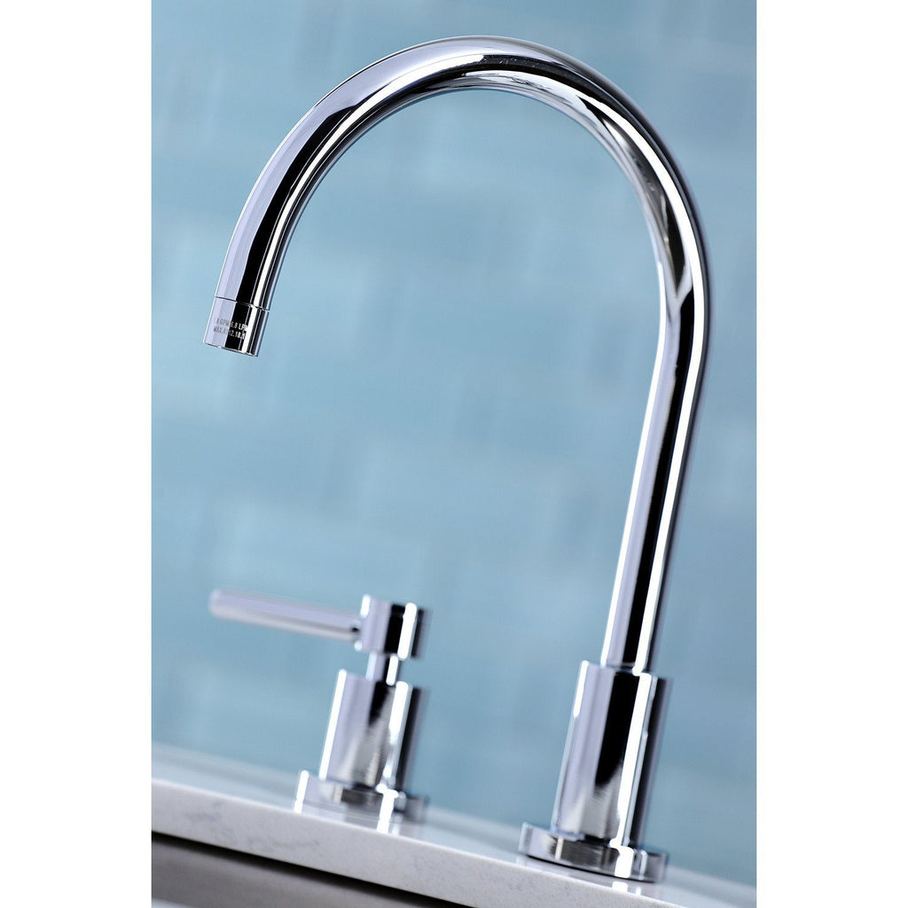 Concord Two-Handle 4-Hole Deck Mount Widespread Kitchen Faucet with Plastic Sprayer