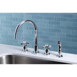 Millennium Two-Handle 4-Hole Deck Mount Widespread Kitchen Faucet with Plastic Sprayer