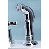 Millennium Two-Handle 4-Hole Deck Mount Widespread Kitchen Faucet with Plastic Sprayer