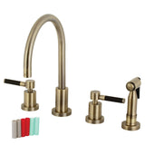 Kaiser Two-Handle 4-Hole Deck Mount Widespread Kitchen Faucet with Brass Sprayer