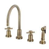 Concord Two-Handle 4-Hole Deck Mount Widespread Kitchen Faucet with Brass Sprayer