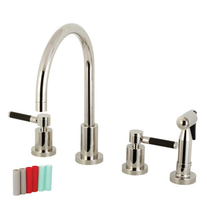 Kaiser Two-Handle 4-Hole Deck Mount Widespread Kitchen Faucet with Brass Sprayer