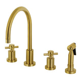 Concord Two-Handle 4-Hole Deck Mount Widespread Kitchen Faucet with Brass Sprayer