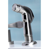 Two-Handle 4-Hole Deck Mount Widespread Kitchen Faucet with Plastic Sprayer