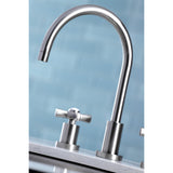 Millennium Two-Handle 4-Hole Deck Mount Widespread Kitchen Faucet with Plastic Sprayer