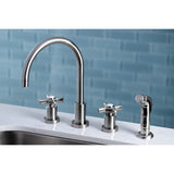 Millennium Two-Handle 4-Hole Deck Mount Widespread Kitchen Faucet with Plastic Sprayer