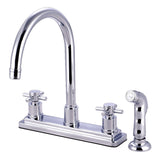 Concord Two-Handle 4-Hole Deck Mount 8" Centerset Kitchen Faucet with Side Sprayer