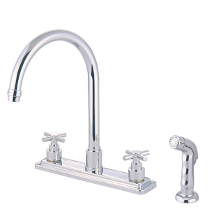 Two-Handle 4-Hole Deck Mount 8" Centerset Kitchen Faucet with Side Sprayer