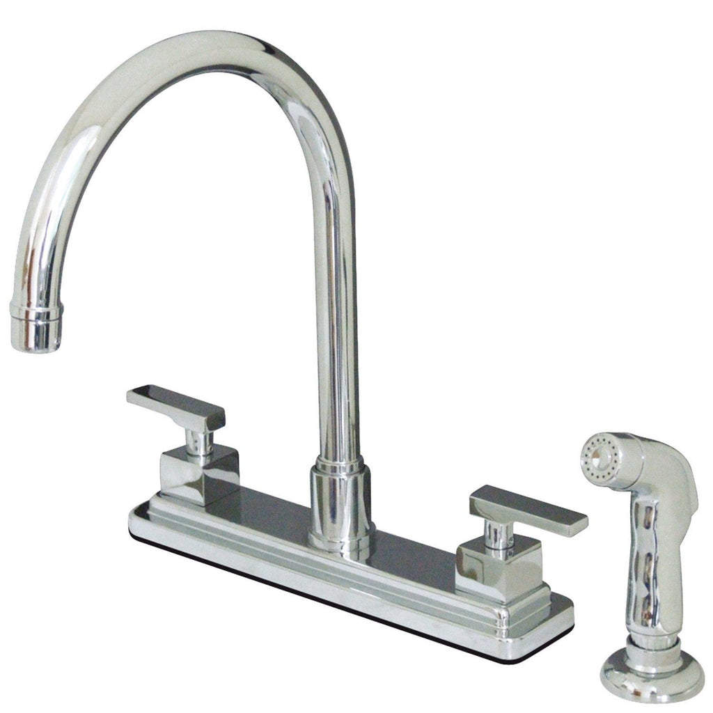 Executive Two-Handle 4-Hole Deck Mount 8" Centerset Kitchen Faucet with Side Sprayer