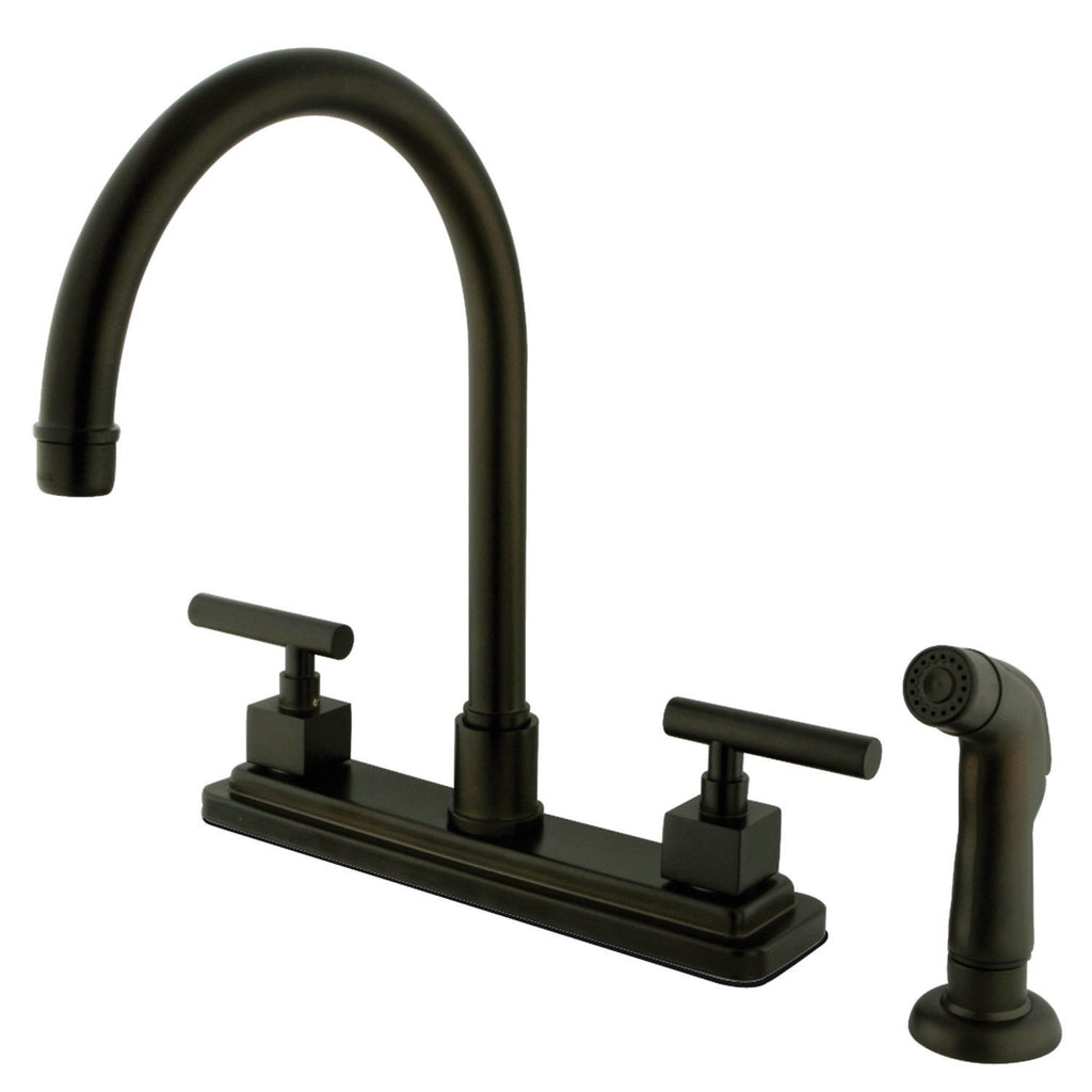 Claremont Two-Handle 4-Hole Deck Mount 8" Centerset Kitchen Faucet with Side Sprayer