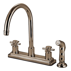 Concord Two-Handle 4-Hole Deck Mount 8" Centerset Kitchen Faucet with Side Sprayer