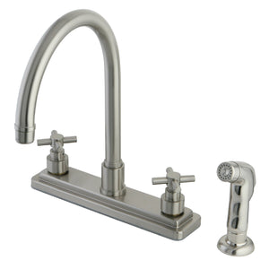 Two-Handle 4-Hole Deck Mount 8" Centerset Kitchen Faucet with Side Sprayer