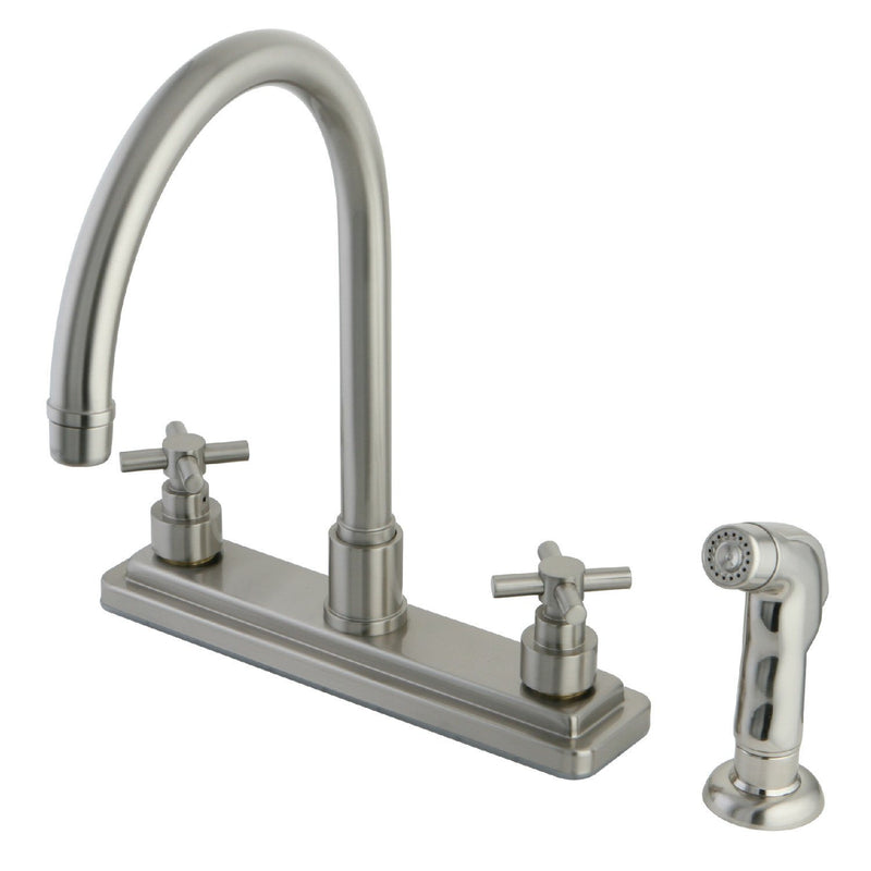 Two-Handle 4-Hole 8" Centerset Kitchen Faucet with Side Sprayer