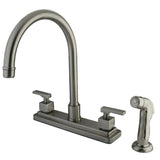Executive Two-Handle 4-Hole Deck Mount 8" Centerset Kitchen Faucet with Side Sprayer