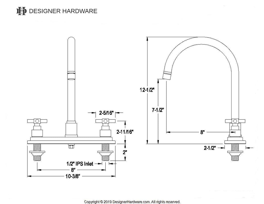 Two-Handle 1-or-3 Hole Deck Mount 8" Centerset Kitchen Faucet