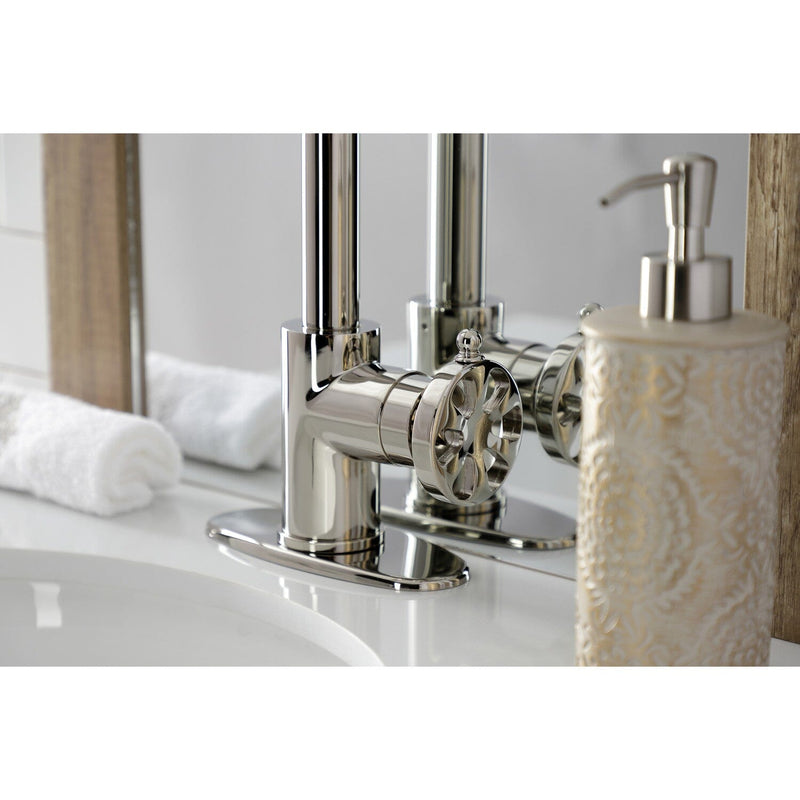 Belknap One-Handle 1-Hole Bathroom Faucet with Deck Plate and Push Pop-Up Drain