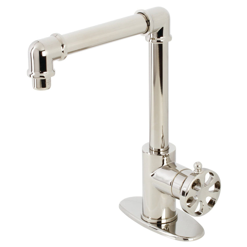 Belknap One-Handle 1-Hole Bathroom Faucet with Deck Plate and Push Pop-Up Drain