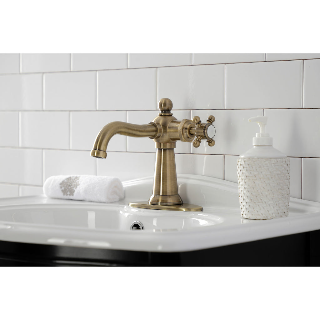 Nautical Single-Handle 1-Hole Deck Mount Bathroom Faucet with Push Pop-Up and Deck Plate