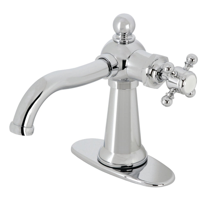 Nautical One-Handle 1-Hole Bathroom Faucet with Deck Plate and Push Pop-Up Drain