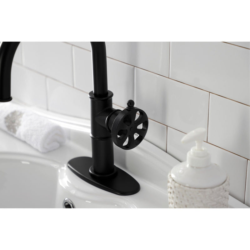 Belknap One-Handle 1-Hole Bathroom Faucet with Deck Plate and Push Pop-Up Drain