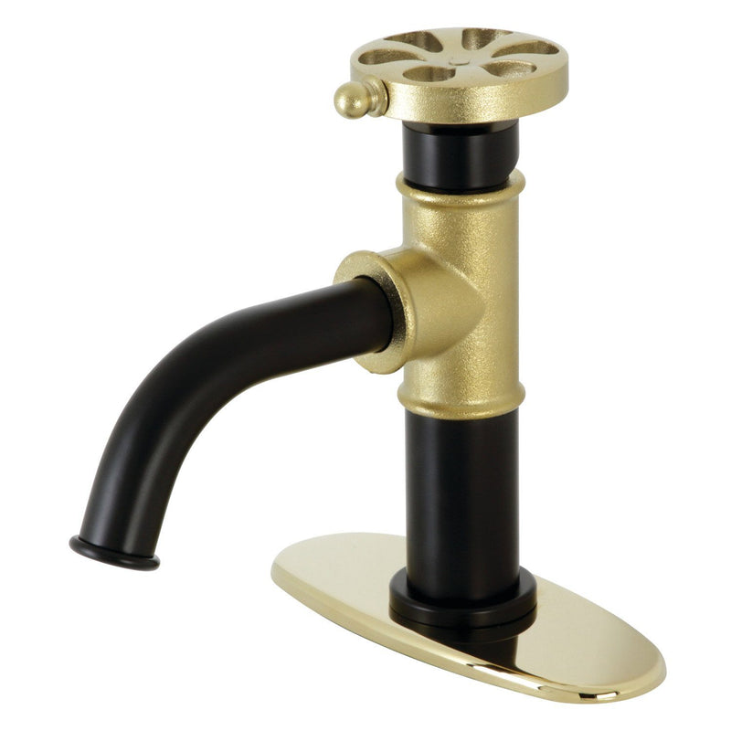 Belknap One-Handle 1-Hole Bathroom Faucet with Deck Plate and Push Pop-Up Drain