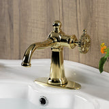 Fuller One-Handle 1-Hole Bathroom Faucet with Deck Plate and Push Pop-Up Drain