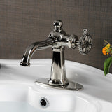 Fuller One-Handle 1-Hole Bathroom Faucet with Deck Plate and Push Pop-Up Drain