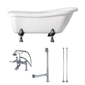Aqua Eden 67-Inch Acrylic Oval Single Slipper Clawfoot Tub with Faucet Drain and Supply Lines Combo