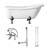 Aqua Eden 67-Inch Acrylic Oval Single Slipper Clawfoot Tub with Faucet Drain and Supply Lines Combo
