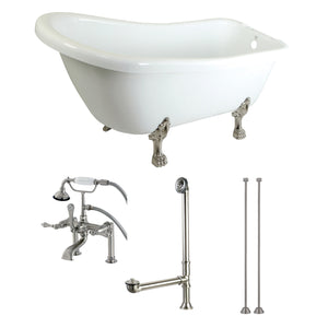 Aqua Eden 67-Inch Acrylic Oval Single Slipper Clawfoot Tub with Faucet Drain and Supply Lines Combo