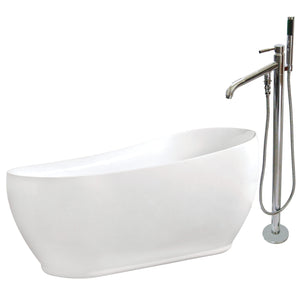 Aqua Eden 71-Inch Acrylic Oval Single Slipper Freestanding Tub with Faucet Combo and Drain