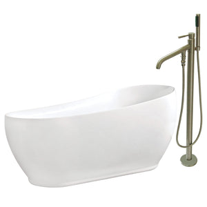 Aqua Eden 71-Inch Acrylic Oval Single Slipper Freestanding Tub with Faucet Combo and Drain