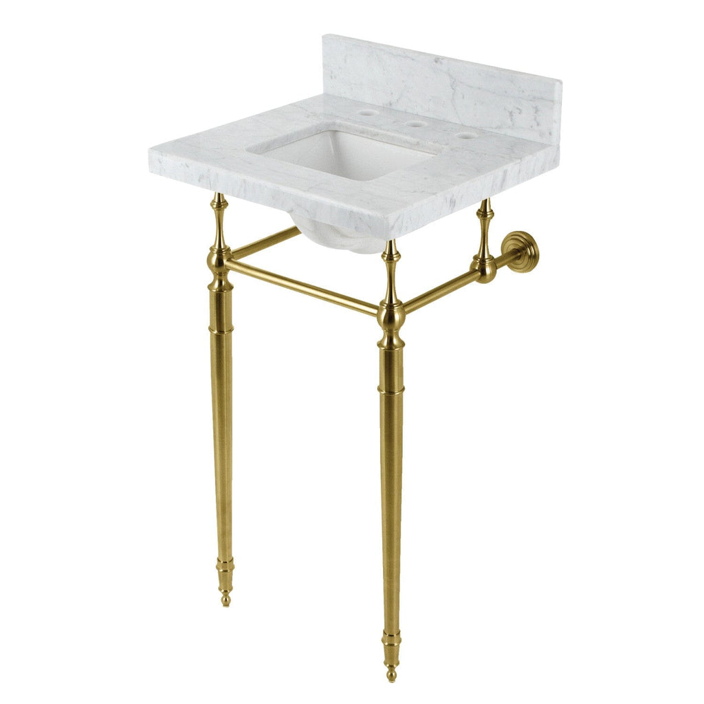 Fauceture 19-Inch Carrara Marble Console Sink with Brass Legs (8" Faucet Drillings)