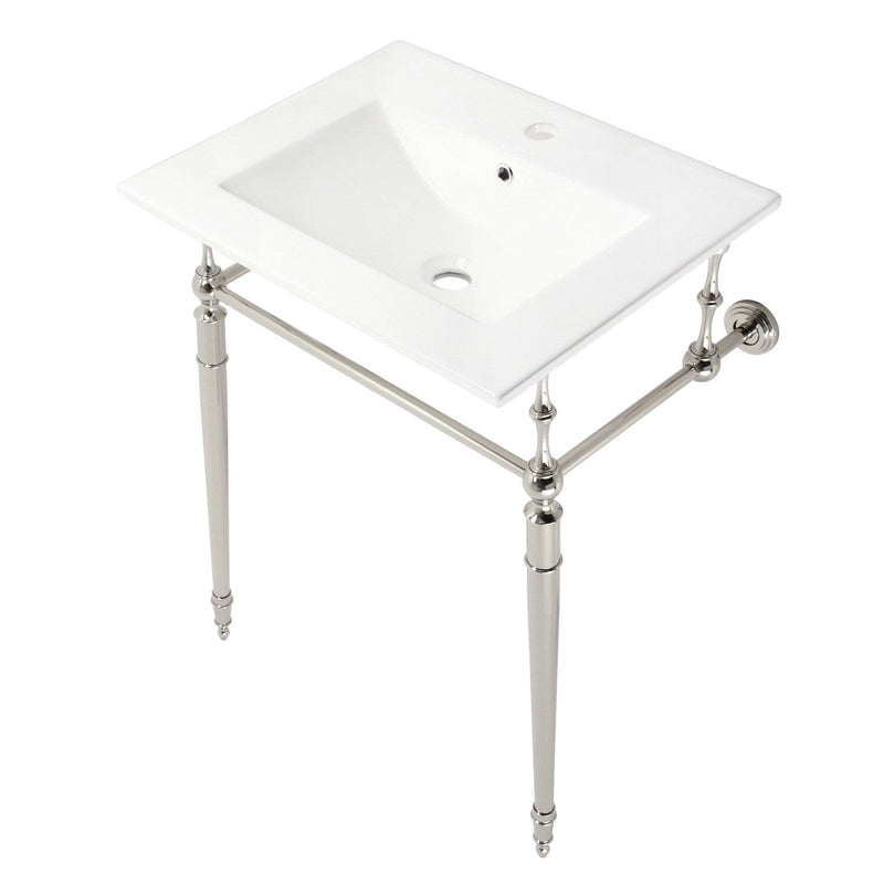 Edwardian 24-Inch Ceramic Console Sink with Brass Legs (1-Hole)