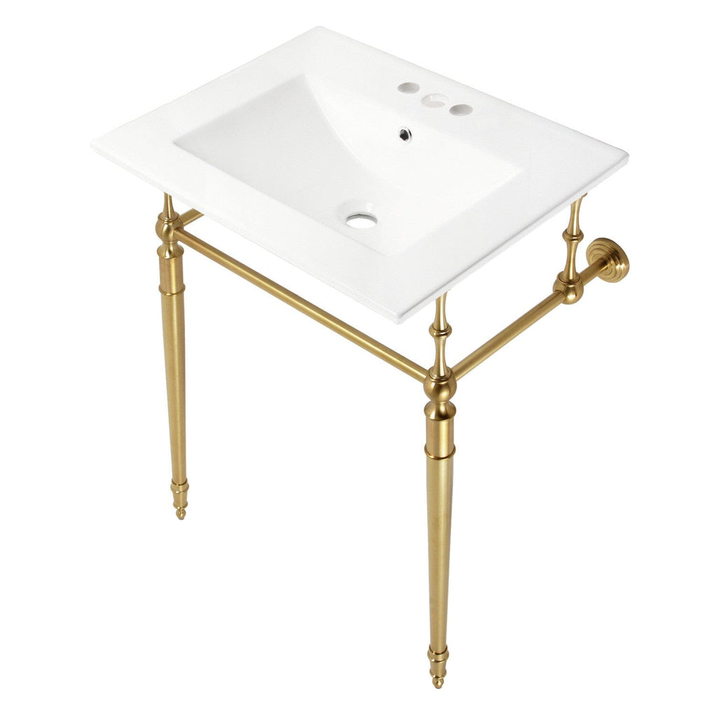 Edwardian 24-Inch Console Sink with Brass Legs (4-Inch, 3 Hole)