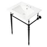 Edwardian 24-Inch Ceramic Console Sink with Brass Legs (4-Inch, 3-Hole)
