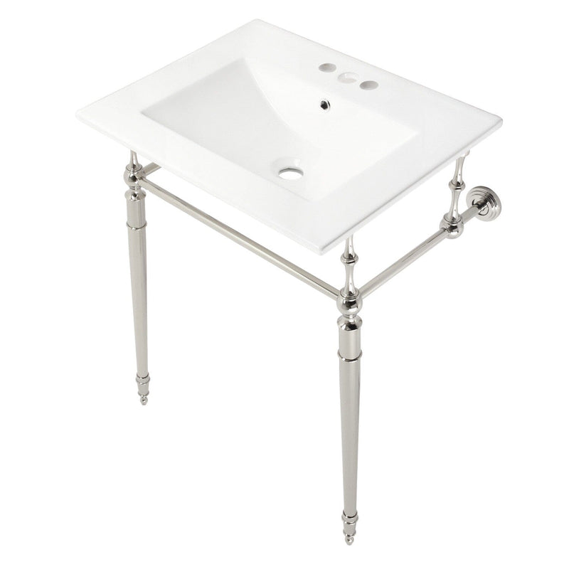 Edwardian 24-Inch Ceramic Console Sink with Brass Legs (4-Inch, 3-Hole)