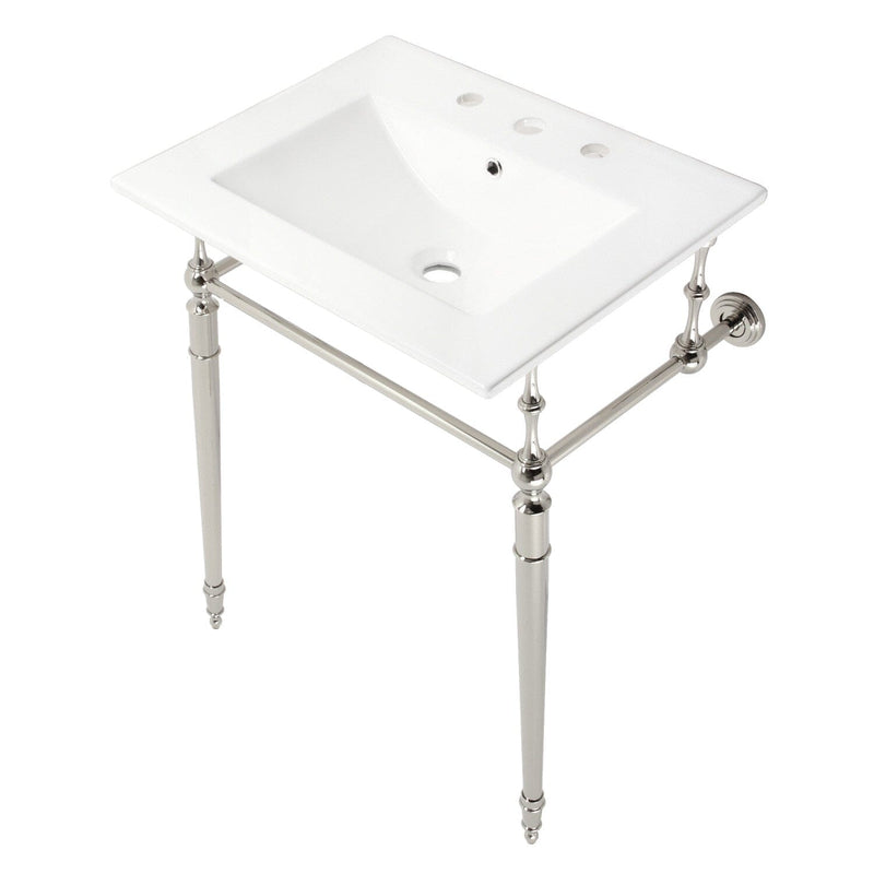 Edwardian 24-Inch Ceramic Console Sink with Brass Legs (8-Inch, 3-Hole)