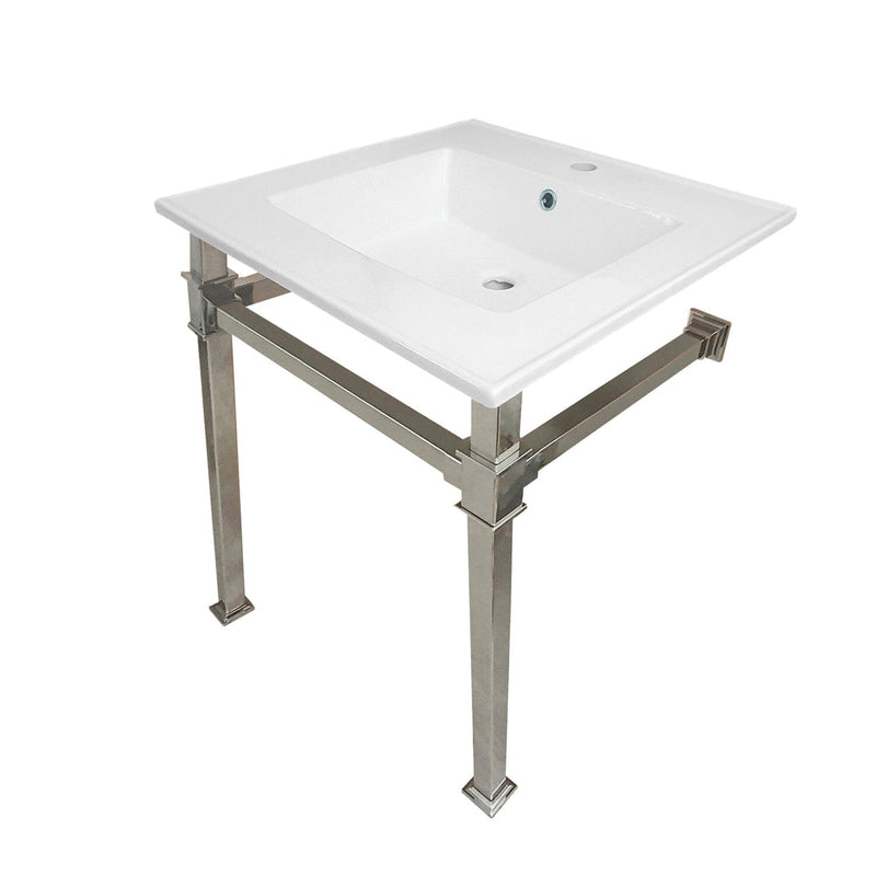 Monarch 25-Inch Ceramic Console Sink with Stainless Steel Legs (1-Hole)