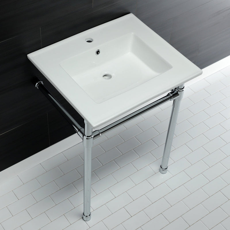 Dreyfuss 25-Inch Ceramic Console Sink with Stainless Steel Legs (1-Hole)