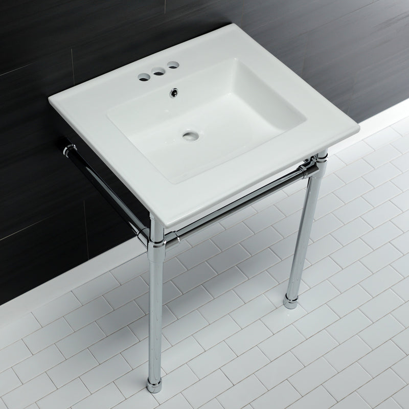 Dreyfuss 25-Inch Ceramic Console Sink with Stainless Steel Legs (4-Inch, 3-Hole)