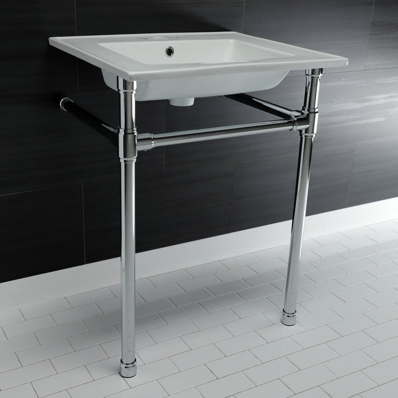 Dreyfuss 25-Inch Ceramic Console Sink with Stainless Steel Legs (4-Inch, 3-Hole)