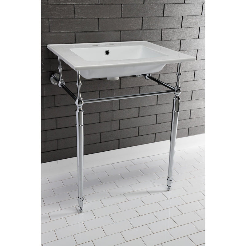 Edwardian 25-Inch Ceramic Console Sink with Brass Legs (4-Inch, 3-Hole)