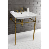 Edwardian 25-Inch Ceramic Console Sink with Brass Legs (8-Inch, 3-Hole)