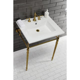 Edwardian 25-Inch Ceramic Console Sink with Brass Legs (8-Inch, 3-Hole)