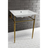Edwardian 25-Inch Ceramic Console Sink with Brass Legs (8-Inch, 3-Hole)