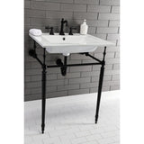 Edwardian 25-Inch Ceramic Console Sink with Brass Legs (8-Inch, 3-Hole)
