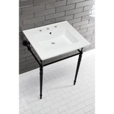 Edwardian 25-Inch Ceramic Console Sink with Brass Legs (8-Inch, 3-Hole)