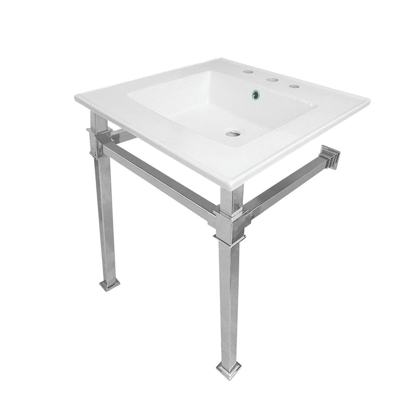 Monarch 25-Inch Ceramic Console Sink with Stainless Steel Legs (8-Inch, 3-Hole)